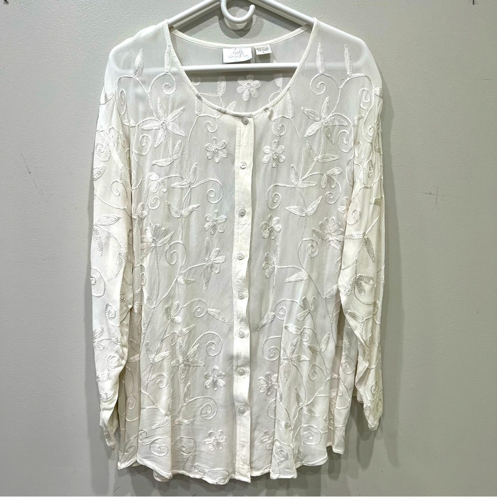 Soft Sorroundings Embroidered Button Down Top Women’s Size Large